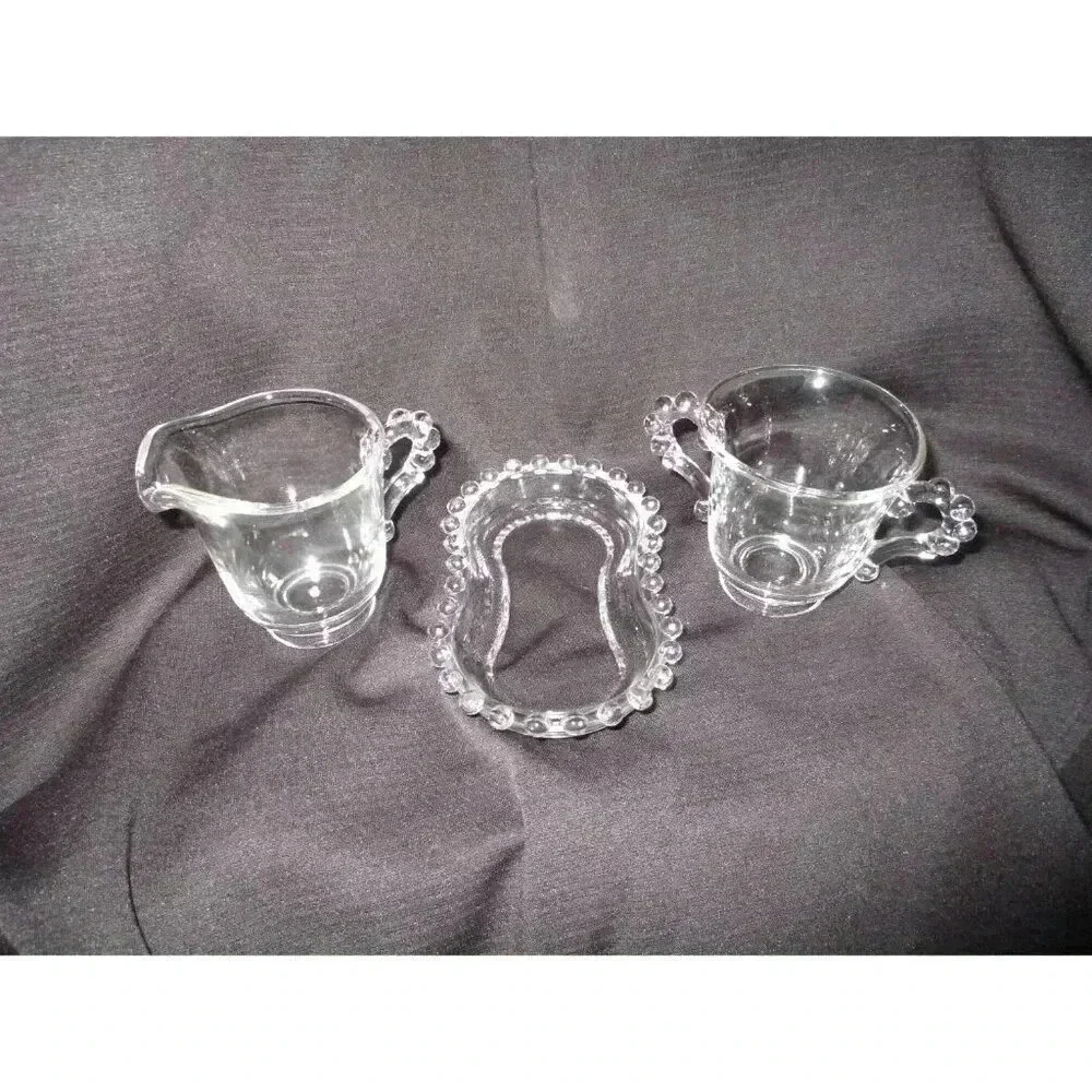 Sugar/Cream with Tray‎ Vntg Imperial Glass Candlewick  kitchenware knobby clear